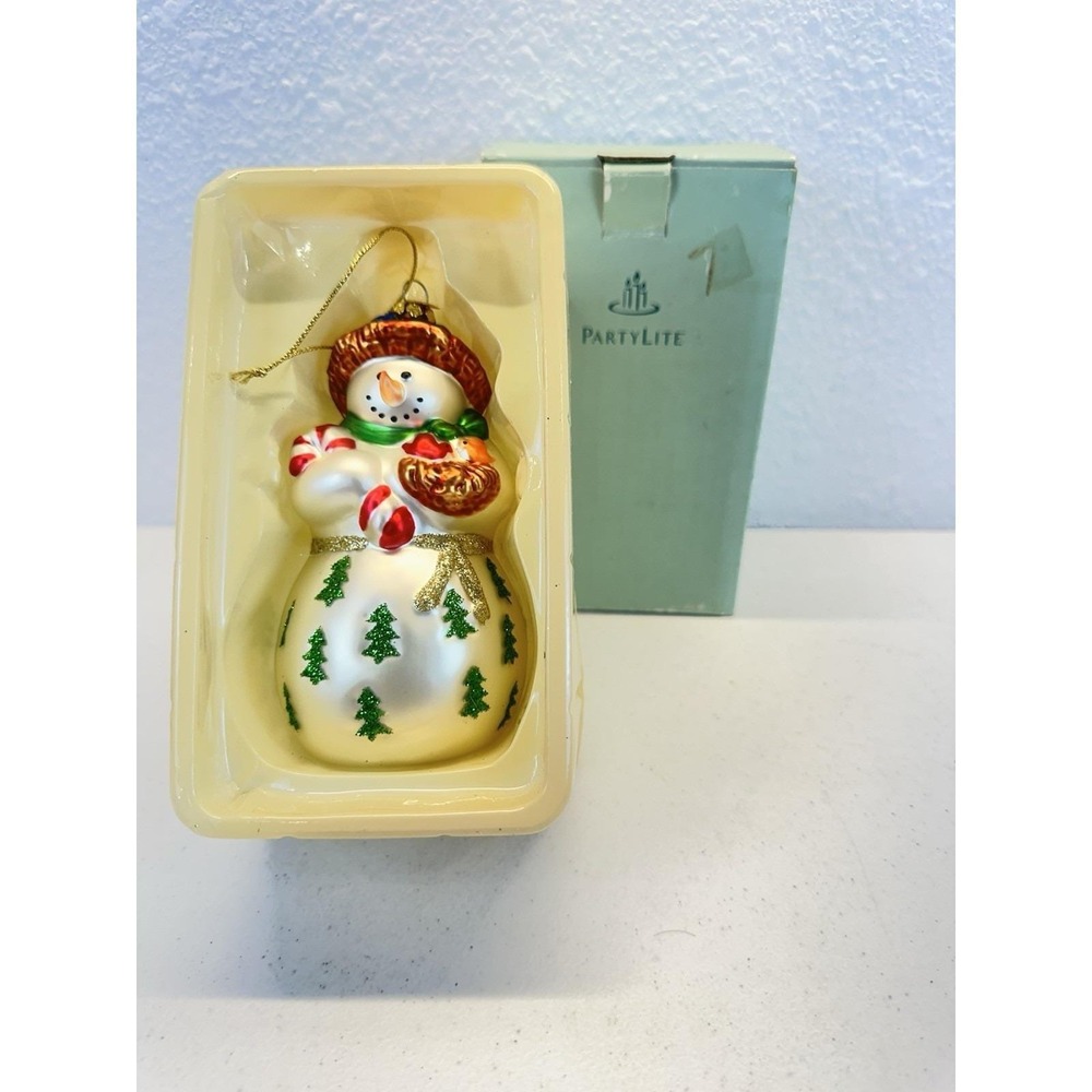 Vintage Party Lite P7632 Snowbell Snowman Mom Glass Ornament Partylite Christmas
